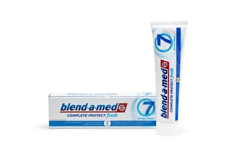 Blend-A-Med toothpaste,  Extra Fresh,  made by Procter &amp; Gamble. Stock Photos