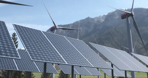 Blend of solar panels and wind turbines Stock Footage 287163940