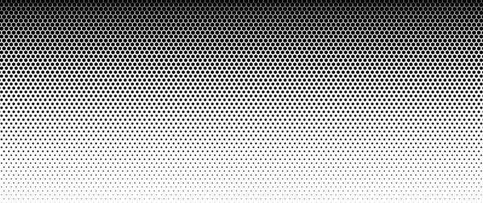 Blended  black hexagon on white for pattern and background, Halftone effect. Stock Illustration
