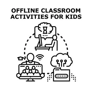 Blended learning activities connecting online and offline education Stockillustratie