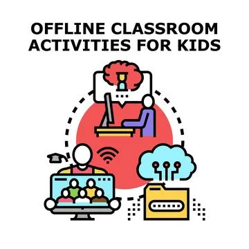 Blended learning activities connecting online and offline education 스톡 일러스트