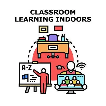Blended learning classroom concept developing education skills Stock Illustration