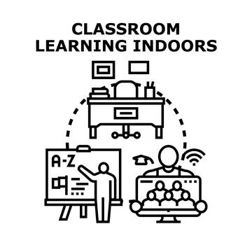 Blended learning classroom concept developing education skills Stock Illustration