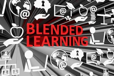 BLENDED LEARNING concept blurred background 3d render illustration Stock Illustration