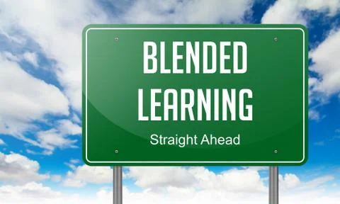 Blended Learning on Highway Signpost. Stockillustratie