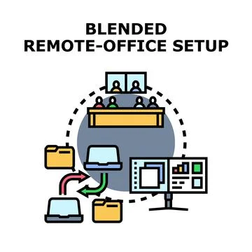 Blended remote office setup with collaborative work environment Stock Illustration