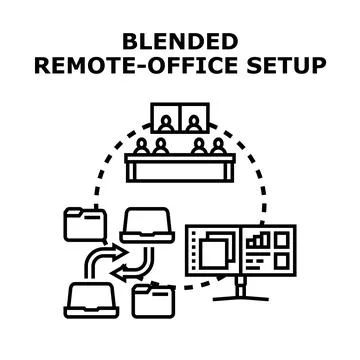 Blended remote office setup with collaborative work environment Stockillustratie