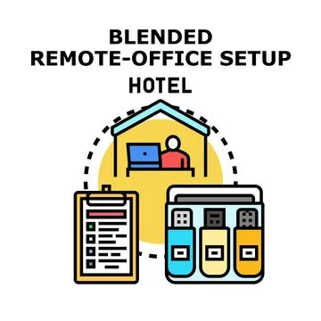 Blended remote office setup in hotel workspace concept Stock Illustration