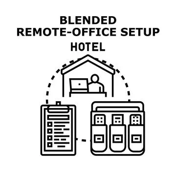 Blended remote office setup in hotel workspace concept Stock Illustration