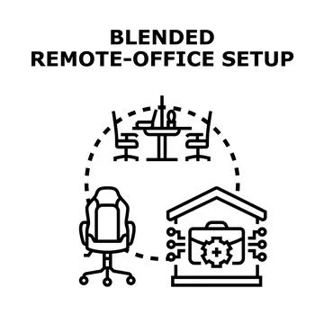 Blended remote office working setup concept illustration Stock Illustration