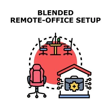 Blended remote office working setup concept illustration Stock Illustration