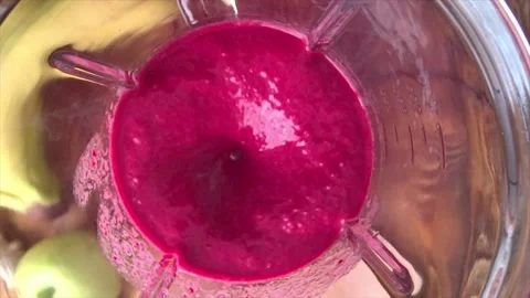 Blender with beet smoothie, top view, super slow motion Stock Footage 87218866