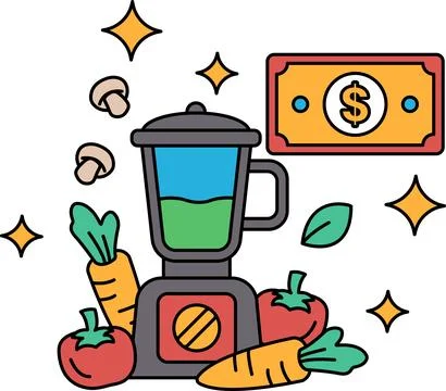 A blender with a dollar bill on top of it Stockillustratie