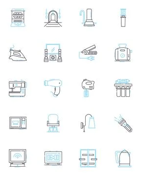 Blender linear icons set. Blend, Mix, Smoothie, Puree, Grind, Chop, Crush line Stock Illustration