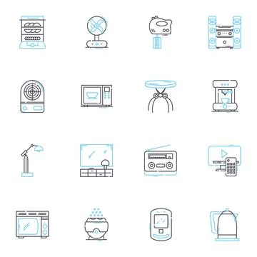 Blender linear icons set. Blend, Mix, Smoothie, Puree, Grind, Chop, Crush line Stock Illustration