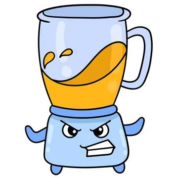 Blender machine is mixing dough with angry face straining, doodle icon image  Stock Illustration
