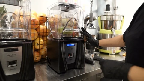 Blender Turned On by Gloved Waiter Video stock 87454381