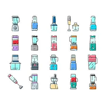 Blenders and kitchen appliances preparing various food items Stock Illustration