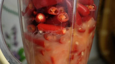 Blending Chilies In The Kitchen Stock Footage 127604299