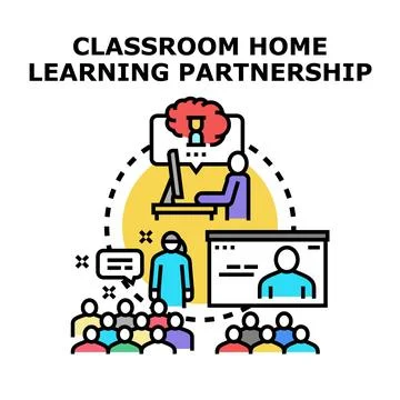 Blending classroom and home learning partnership concept Stock Illustration