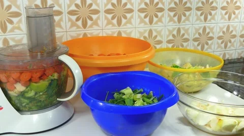 Blending vegetables in blender - pan left Stock Footage 68047724