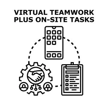 Blending virtual teamwork with on site task management system Stock Illustration