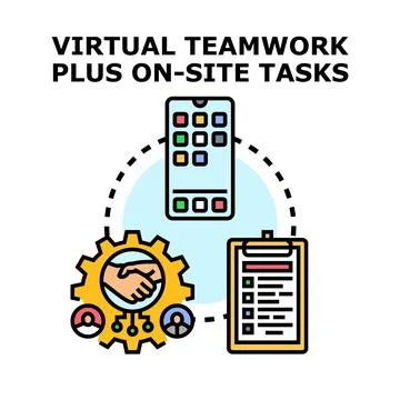 Blending virtual teamwork with on site task management system Stock Illustration