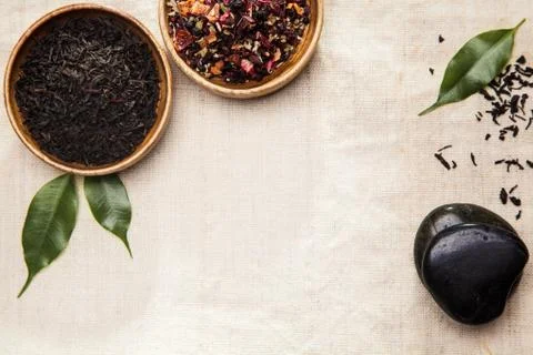Blends of fresh tea dried leaves Stock Photos