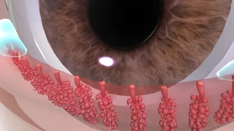 Blepharitis and Meibomian Gland Dysfunction (MGD) is when hardened oils trapped Stock Footage 246053896