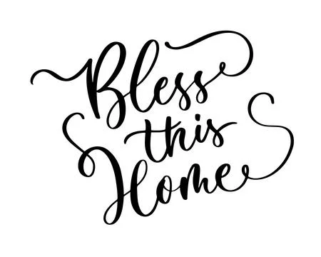Bless This Home lettering in elegant cursive script with decorative flourishe Stock Illustration