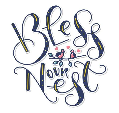 Bless our nest, colored vector illustration with doodle birds Stock Illustration