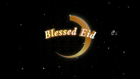 Blessed Eid greeting with crescent moon on a black background Stock Footage 344444056