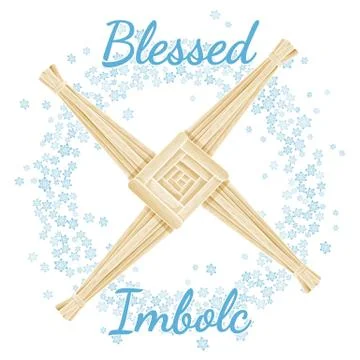 Blessed Imbolc beginning of spring pagan holiday text in a wreath of snowflak Stock Illustration