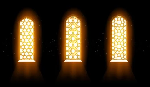 Blessing light flows through mosque window, radiance via stained-glass wind.. Stock Illustration
