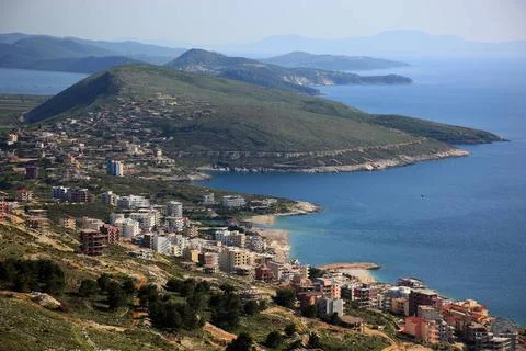 Blick auf die Kueste des Ionischen Meer bei Saranda, Albanien  Stock Photos