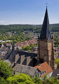 Blick vom Schlossberg auf die Pfarrkirche St. Marien und die Stadt, Deutsc... Stock Photos