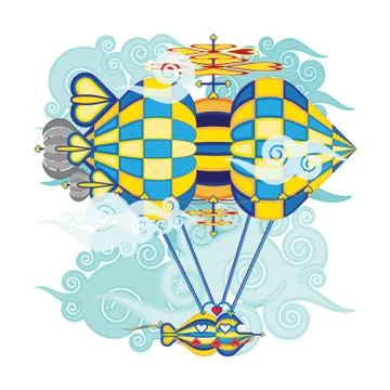 Blimp Blue and Yellow Stock Illustration