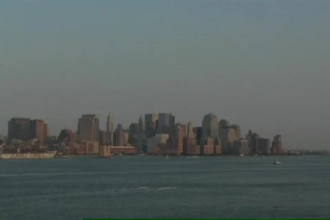 Blimp Flys Over Manhattan Sunset 2 Stock Footage 81760