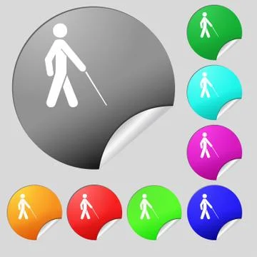 Blind icon sign. Set of eight multi colored round buttons, stickers. Vector Stock Illustration