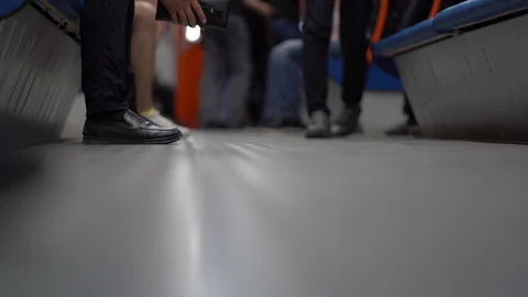 Blind man alone on the metro train- disability,indipendece Stock Footage 109219699