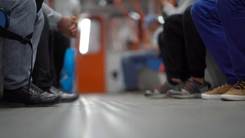 Blind man alone on the metro train- disability,indipendece Stock Footage 109219715