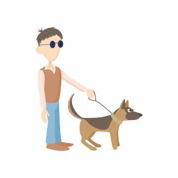 Blind man with dog guide icon, cartoon style Stock Illustration