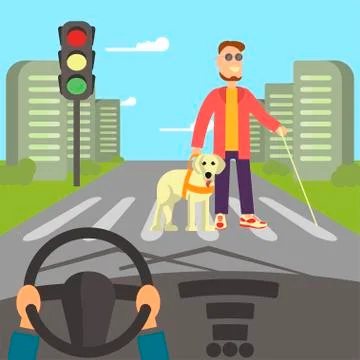 Blind man with guide dog Stock Illustration
