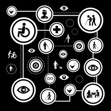 Blind man icon set Stock Illustration