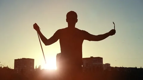 Blind man throws out glasses and a cane Stock Footage 155880771