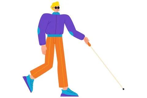Blind Man Using a White Cane for Mobility Illustrazione stock