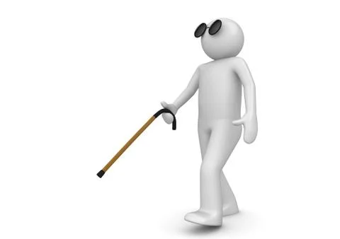 Blind man with walking stick (3d characters isolated on white background) Stock Illustration