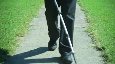 Blind man walking walk Stock Footage