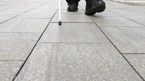Blind man walking with the white cane - Slow motion Stock Footage 67491122