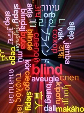 Blind multilanguage wordcloud background concept glowing Stock Illustration